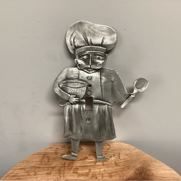 Vintage - Leandra Drumm - Pewter Chef Wall Light Switch Plate - Rare - Excellent - Picture 2 of 13
